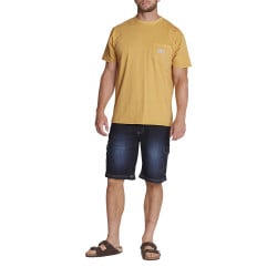 Short Cargo en jean de coton indigo uni aux coutures contrastées
