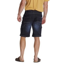 Short Cargo en jean de coton indigo uni aux coutures contrastées