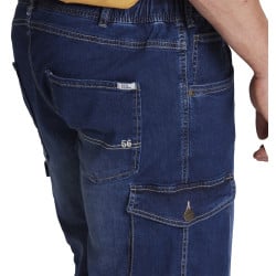Short Cargo en jean de coton indigo uni aux coutures contrastées