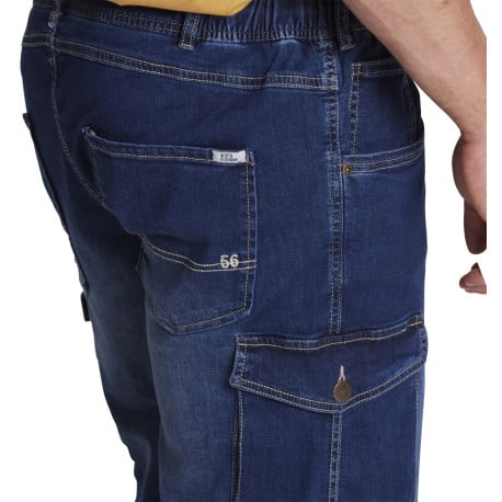 Short Cargo en jean de coton indigo uni aux coutures contrastées - Image 5