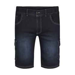 Short Cargo en jean de coton indigo uni aux coutures contrastées
