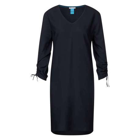 Robe courte marine unie avec manches 3/4 resserrées par un lien