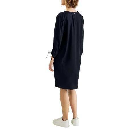 Robe courte marine unie avec manches 3/4 resserrées par un lien - Image 2