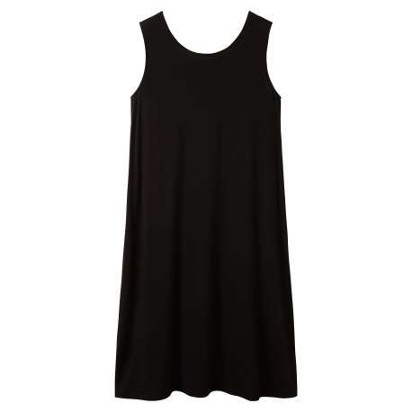 Robe courte noire unie sans manches avec une coupe droite et col rond