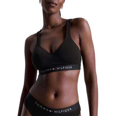 Brassière noire unie avec bande de maintien noire logotypée - Image 2