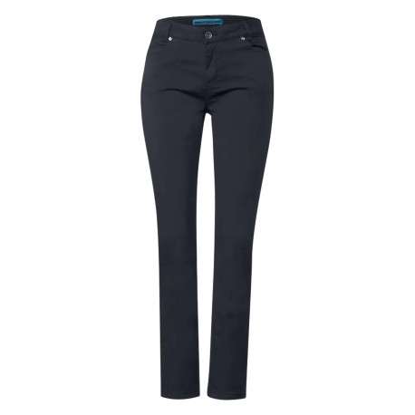 Pantalon marine uni en coton avec 5 poches et une coupe droite