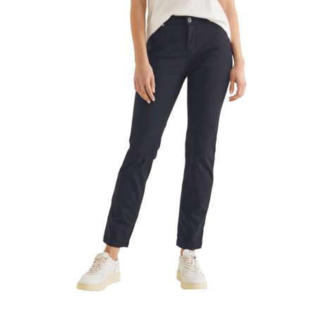Pantalon marine uni en coton avec 5 poches et une coupe droite - Image 3