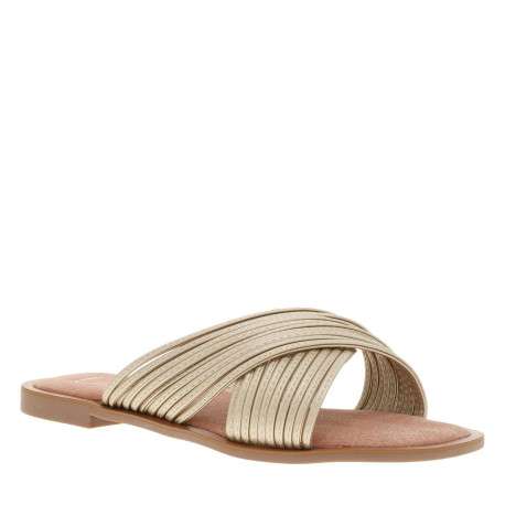 Sandales en assemblage de fines brides dorées croisées et talon décroché bas - Image 3