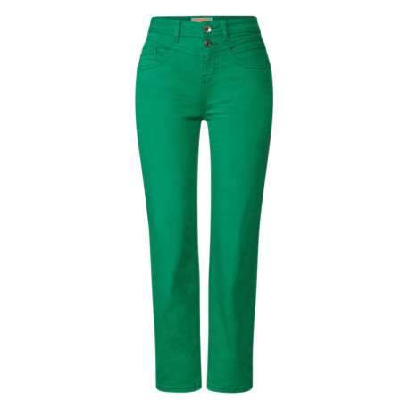Pantalon 7/8éme vert uni avec une coupe large et une taille haute