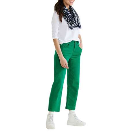 Pantalon 7/8éme vert uni avec une coupe large et une taille haute - Image 2