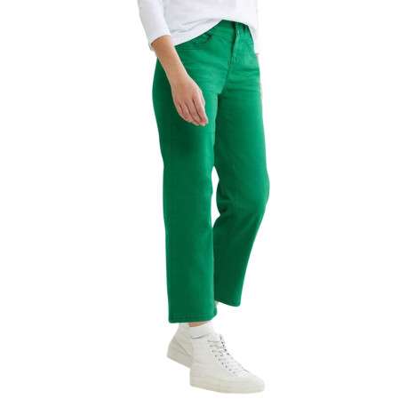 Pantalon 7/8éme vert uni avec une coupe large et une taille haute - Image 3