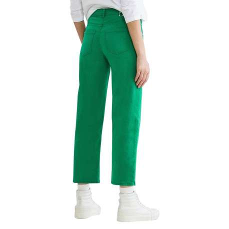 Pantalon 7/8éme vert uni avec une coupe large et une taille haute - Image 5