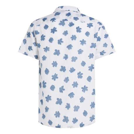 Chemise en lin blanche fleurie avec une coupe droite et un col cubain - Image 2