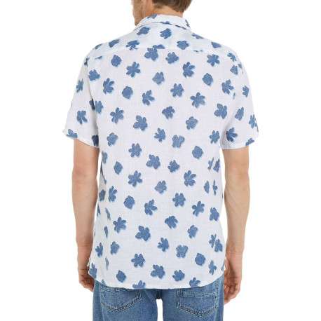 Chemise en lin blanche fleurie avec une coupe droite et un col cubain - Image 4