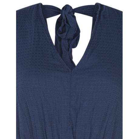Combinaison bleu marine unie à manches courtes avec une coupe droite et un col v - Image 3