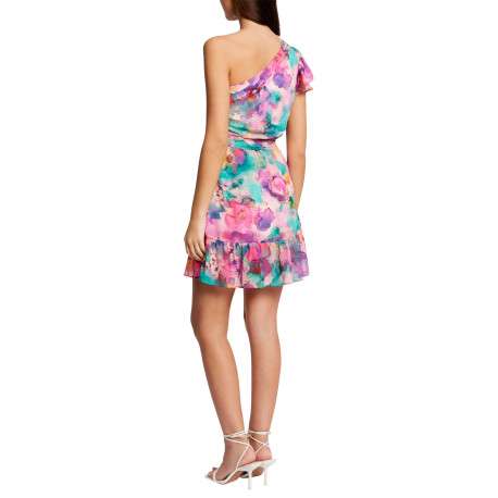 Robe courte asymétrique multicolore imprimé abstrait avec une coupe ajustée - Image 2