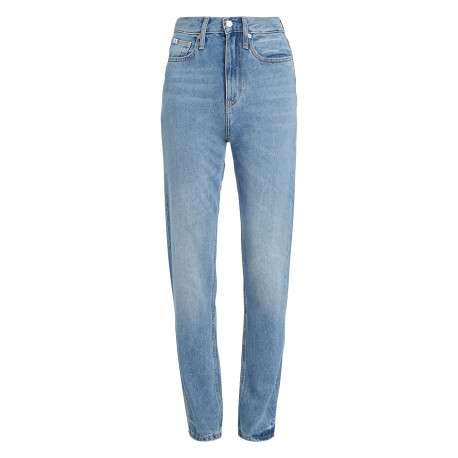 Jean Slim Straight en coton bleu uni délavé au niveau des genoux