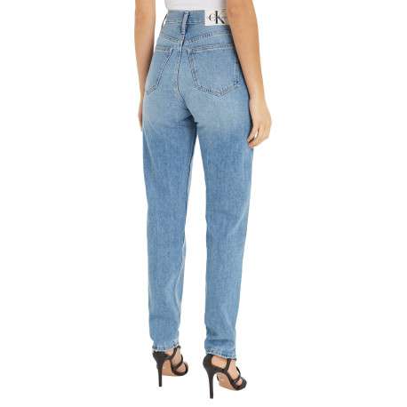 Jean Slim Straight en coton bleu uni délavé au niveau des genoux - Image 2