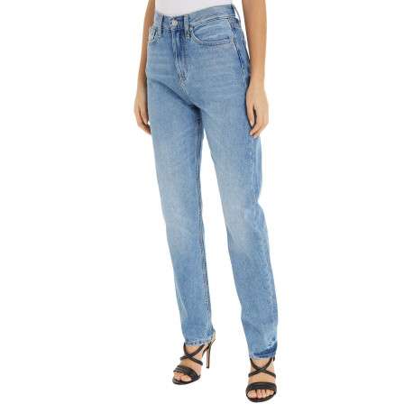 Jean Slim Straight en coton bleu uni délavé au niveau des genoux - Image 3
