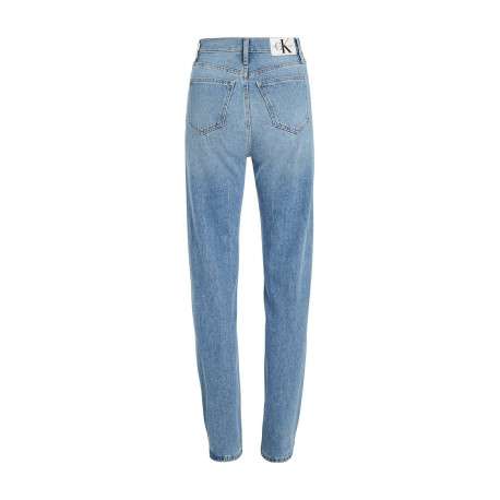 Jean Slim Straight en coton bleu uni délavé au niveau des genoux - Image 4