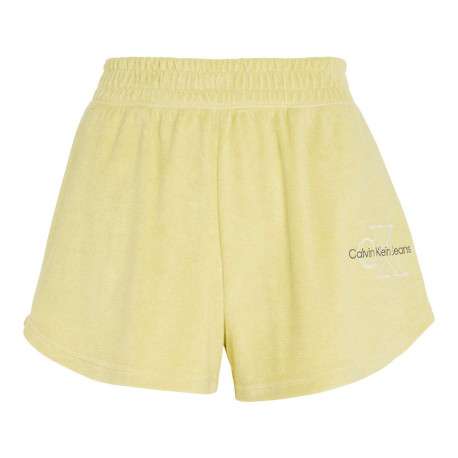 Short jaune uni avec une coupe droite et resserré au niveau de la taille