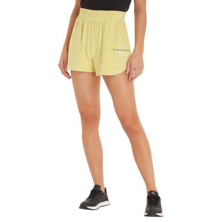 Short jaune uni avec une coupe droite et resserré au niveau de la taille - Image 4