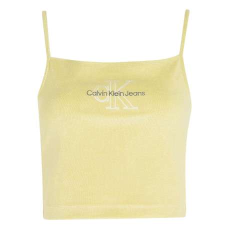 Débardeur jaune uni à bretelles avec broderies sur la poitrine