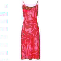 Robe courte à fines bretelles rouge imprimé abstrait à coupe ajustée et col v