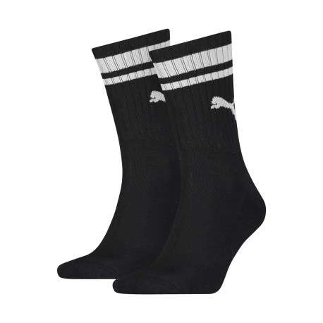 Chaussettes hautes noires unies avec tige rayée blanche en bord côte