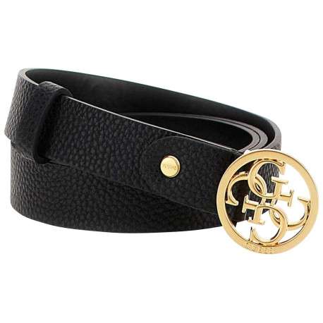 Ceinture noire unie grainé avec monogramme sur la boucle dorée