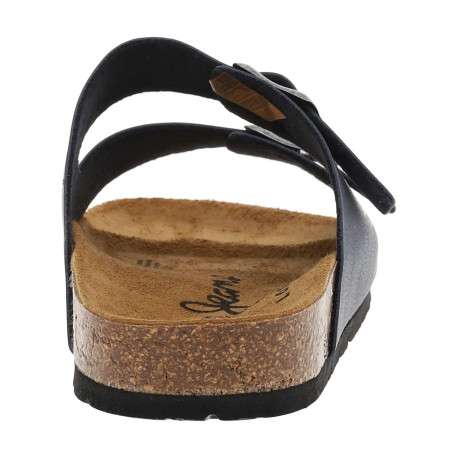 Mules aspect cuir patiné bleu marine, double boucle et semelle en liège résiné - Image 6
