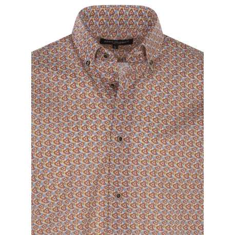 Chemise en coton orange avec une coupe droite et un col américain - Image 3