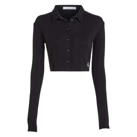 Chemisier en coton noir uni en maille jersey avec des manches longues - Image 4