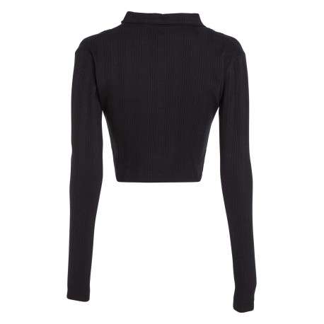 Chemisier en coton noir uni en maille jersey avec des manches longues - Image 6