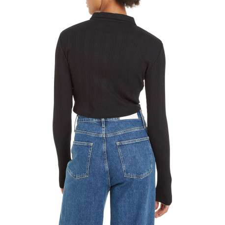 Chemisier en coton noir uni en maille jersey avec des manches longues - Image 8