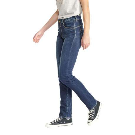 Jean Pulp High Regular en coton indigo uni avec une coupe ajustée et des surpiqûres oranges - Image 6