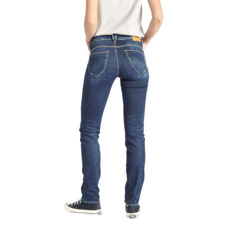Jean Pulp High Regular en coton indigo uni avec une coupe ajustée et des surpiqûres oranges - Image 7