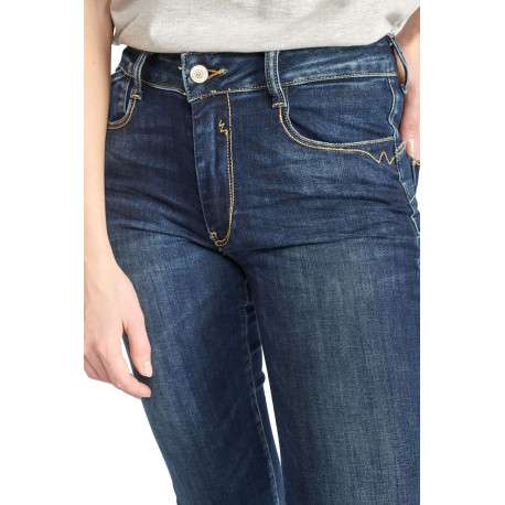 Jean Pulp High Regular en coton indigo uni avec une coupe ajustée et des surpiqûres oranges - Image 8