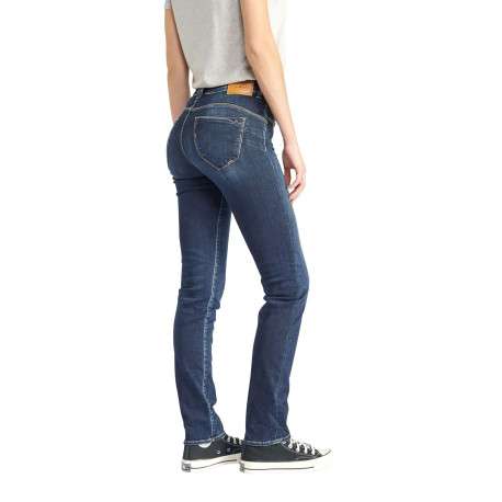 Jean Pulp High Regular en coton indigo uni avec une coupe ajustée et des surpiqûres oranges - Image 9