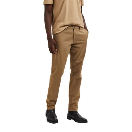 Pantalon Chino New Miles camel uni avec une coupe slim et 4 poches - Image 8