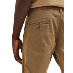 Pantalon Chino New Miles camel uni avec une coupe slim et 4 poches