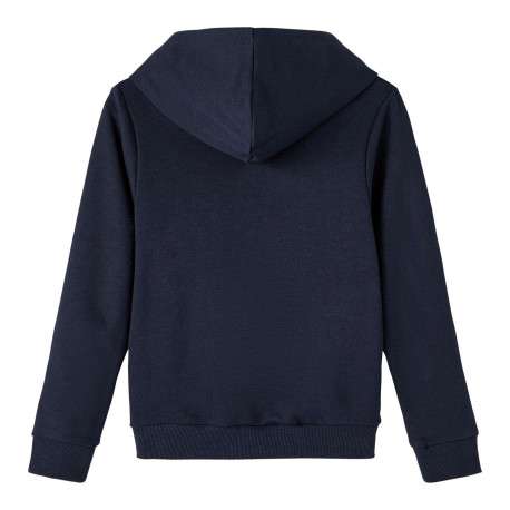 Sweat marine à capuche avec coupe droite et inscription brodé sur la poitrine - Image 2
