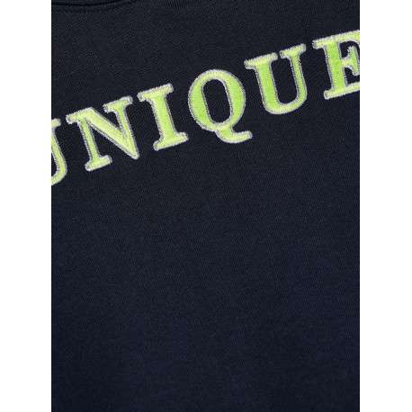 Sweat marine à capuche avec coupe droite et inscription brodé sur la poitrine - Image 3