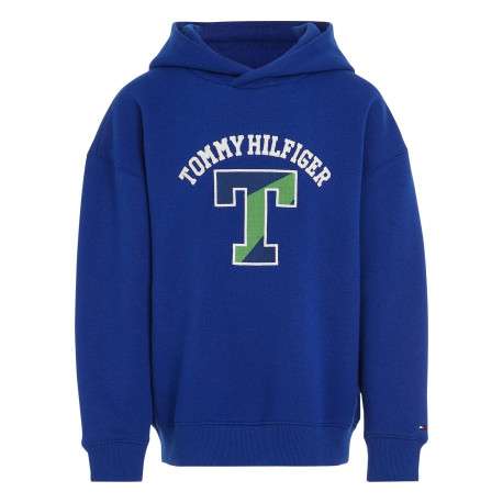 Sweat à capuche en coton mélangé bleu uni avec une coupe droite
