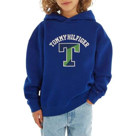 Sweat à capuche en coton mélangé bleu uni avec une coupe droite - Image 2