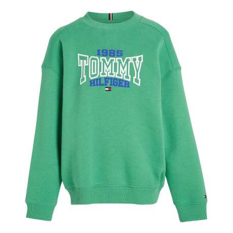 Sweat en coton mélangé vert uni avec une coupe droite et un col rond