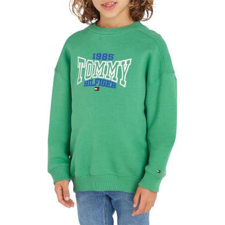 Sweat en coton mélangé vert uni avec une coupe droite et un col rond - Image 2