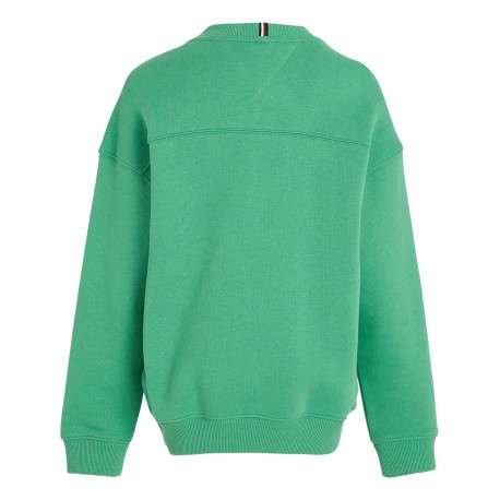 Sweat en coton mélangé vert uni avec une coupe droite et un col rond - Image 3
