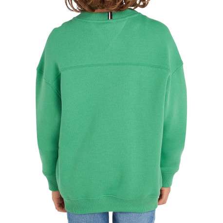 Sweat en coton mélangé vert uni avec une coupe droite et un col rond - Image 4