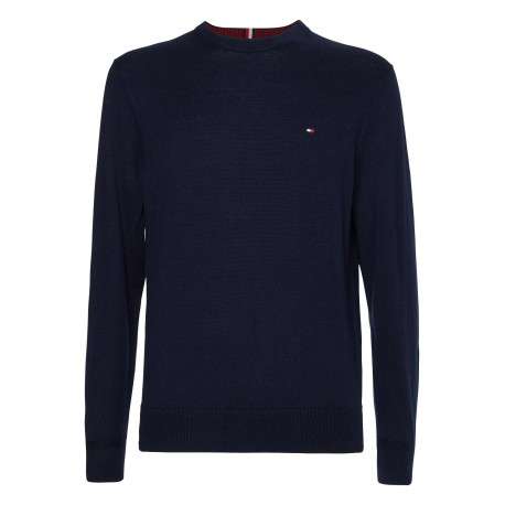 Pull marine uni avec une coupe droite et un col rond en bord côte - Image 6